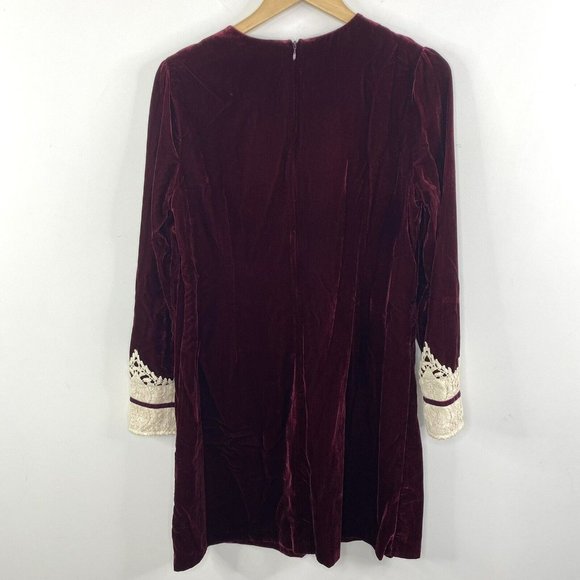 Anna Sui x Modcloth Burgundy and Cream Long Sleeve Dress - Picture 7 of 12